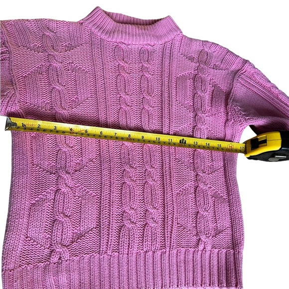Classic Pink Cable Knit 100% Cotton Sweater Preppy Style Mock neck - Small - Picture 9 of 10